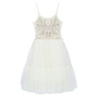 Girl White Embellished Tulle Dress, 1, hi-res