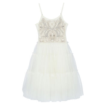 Girl White Embellished Tulle Dress