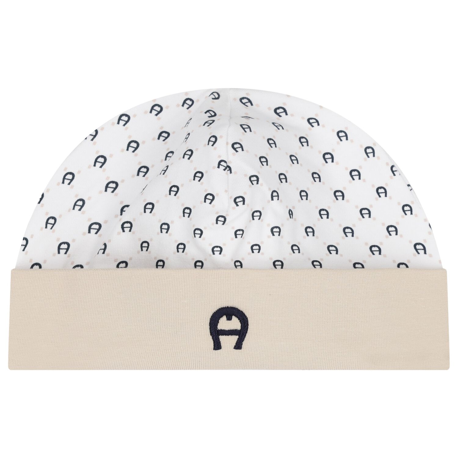 Baby Boys Beige & White Logo Hat, 1, hi-res