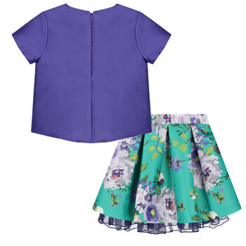 Girls Purple & Green Floral Skirt Set