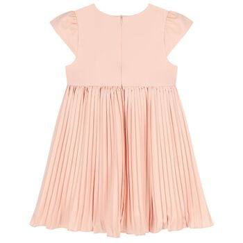 Girls Pink Bow Pleated Dress