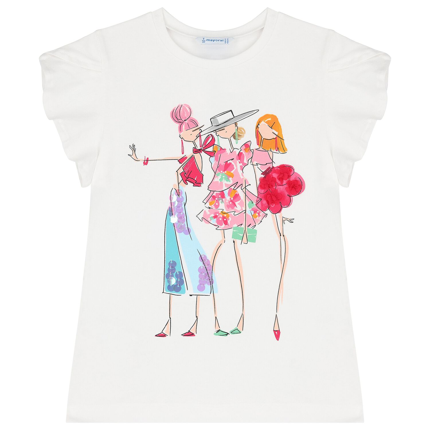Girls White Embellished T-Shirt, 1, hi-res image number null