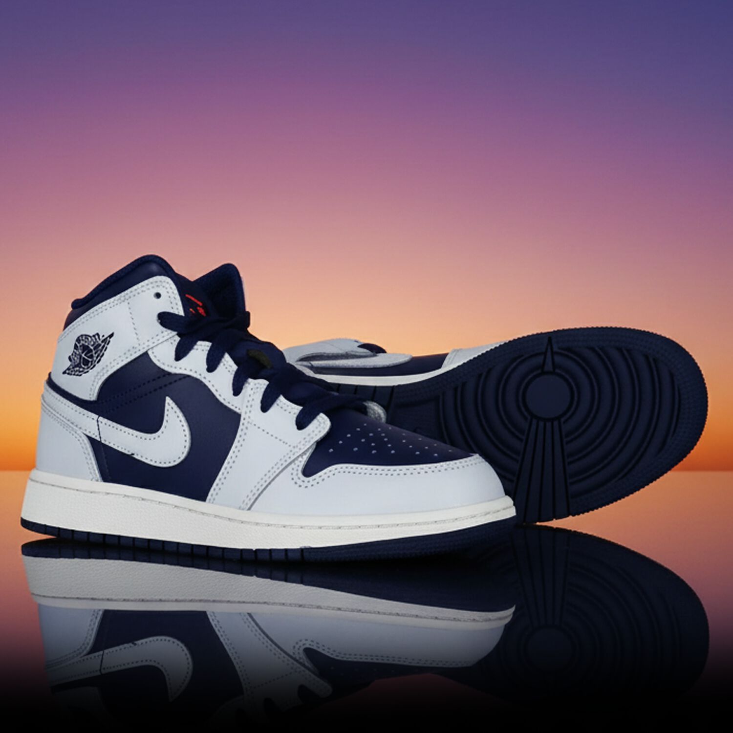 Blue & Grey Air Jordan 1 Mid Trainers, 4, hi-res
