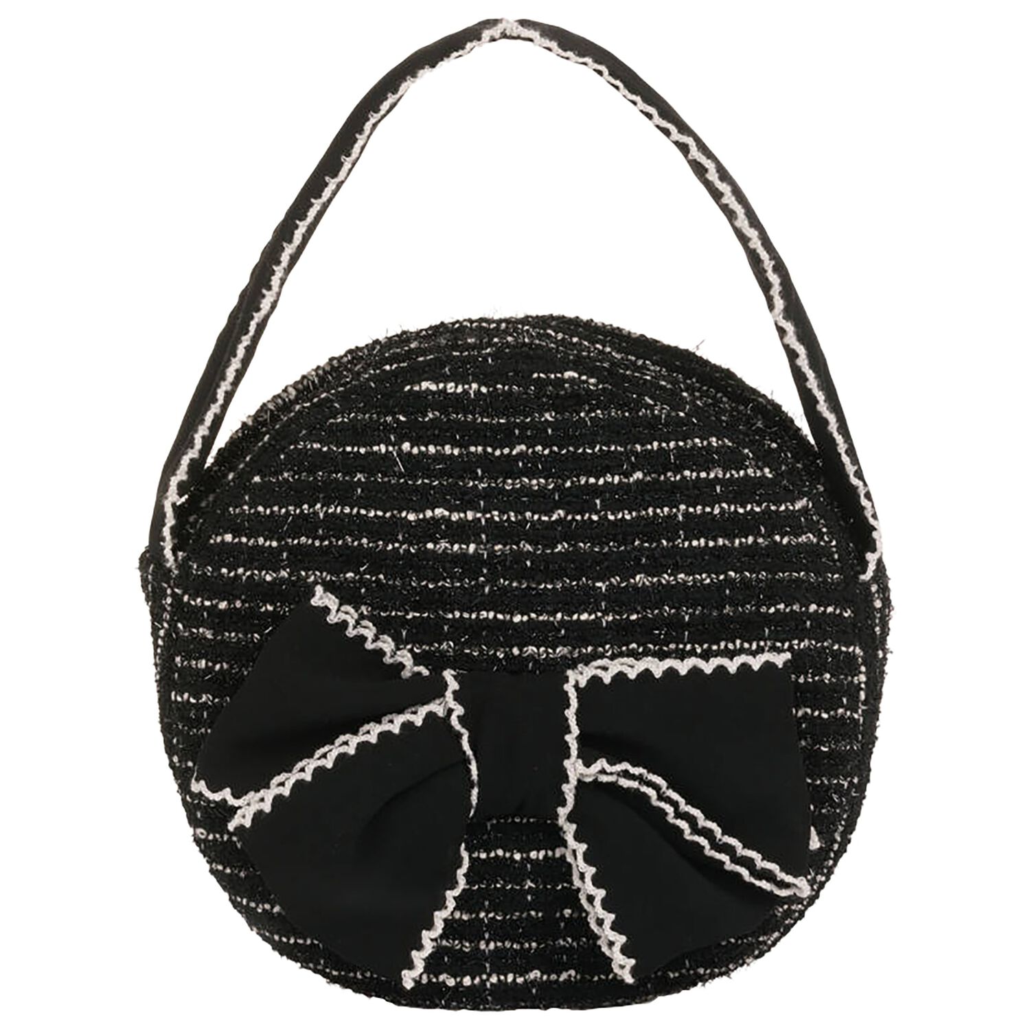 Girls Black Bow Tweed Handbag, 1, hi-res