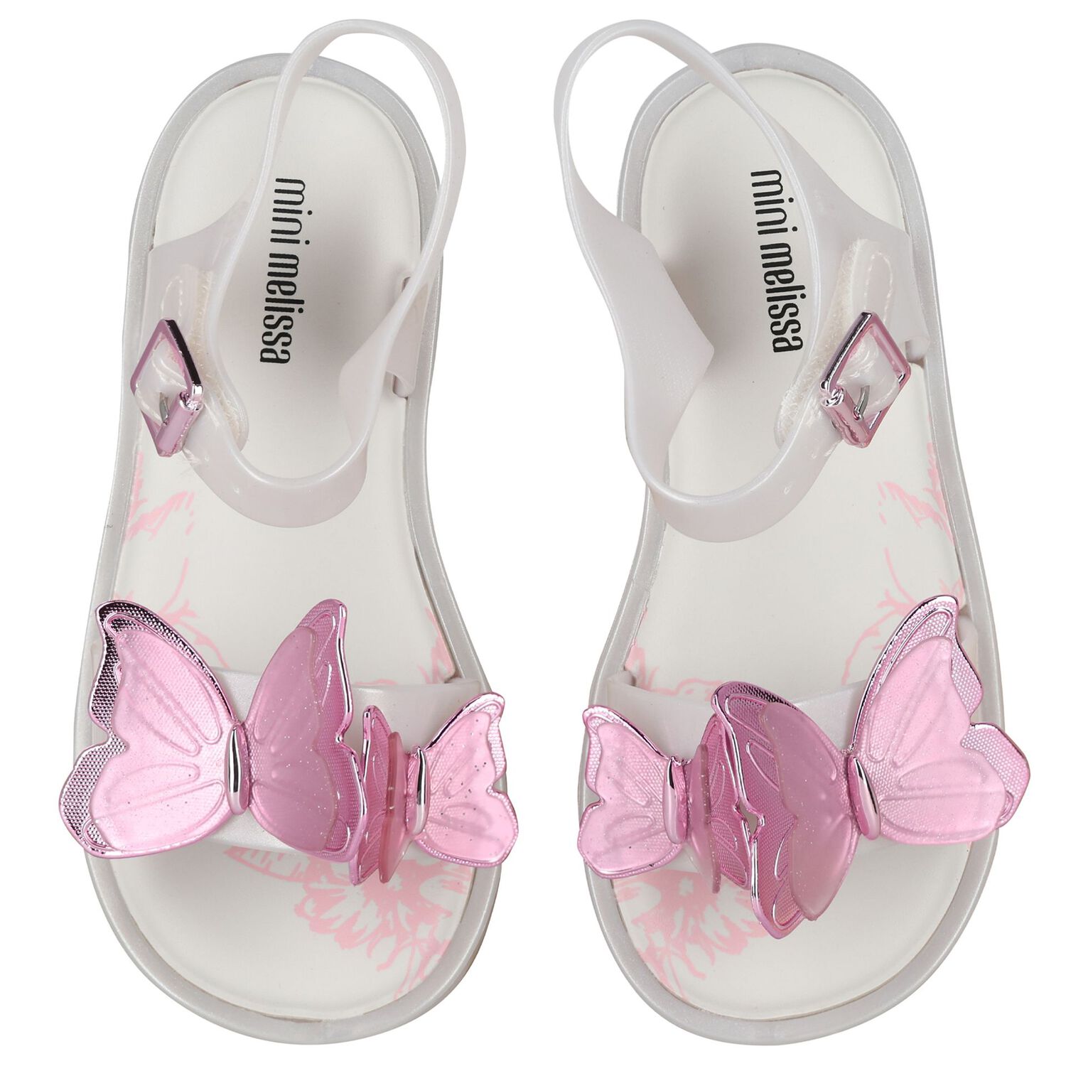 Younger Girls White & Pink Butterfly Sandals, 1, hi-res