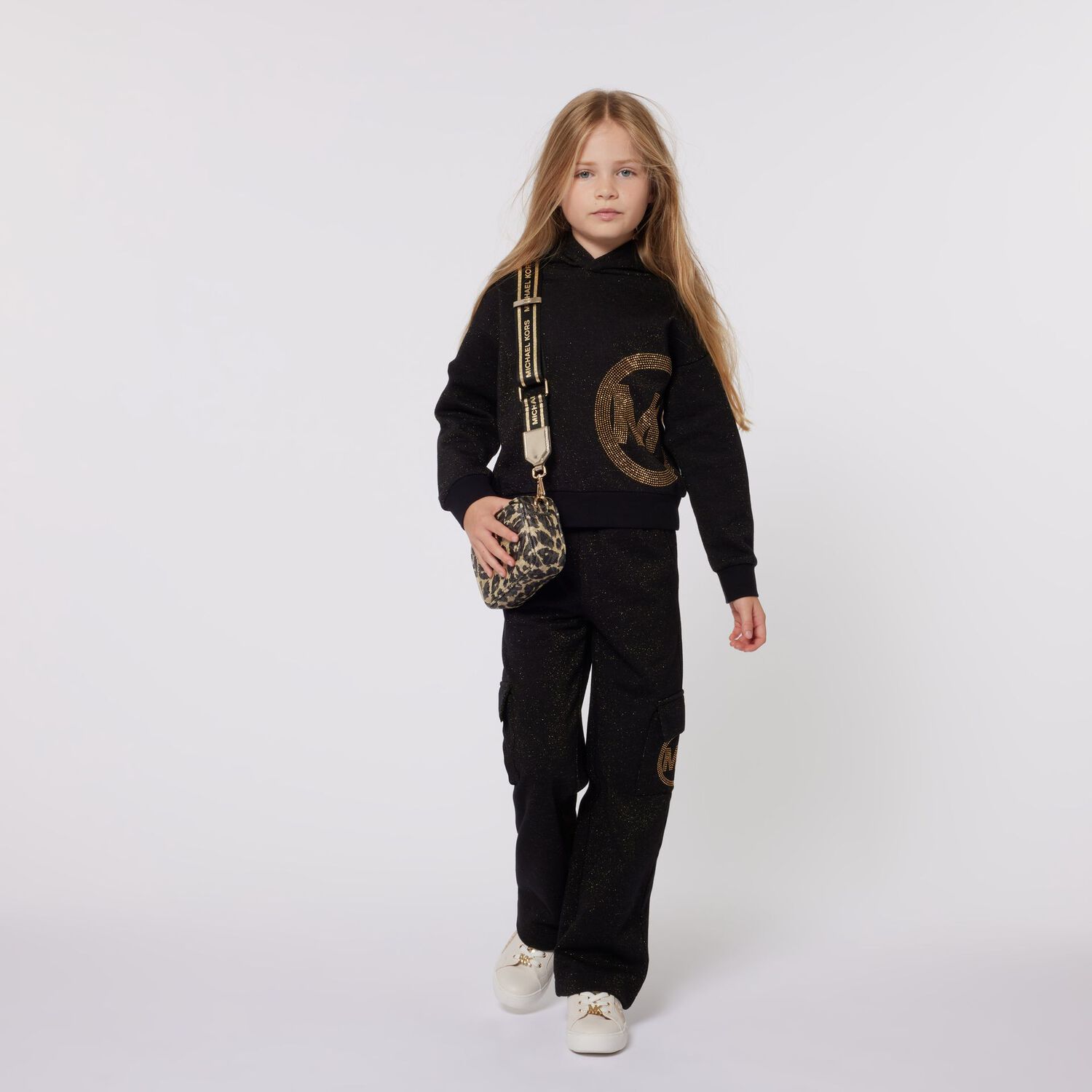 Girls Black & Gold Logo Joggers, 1, hi-res