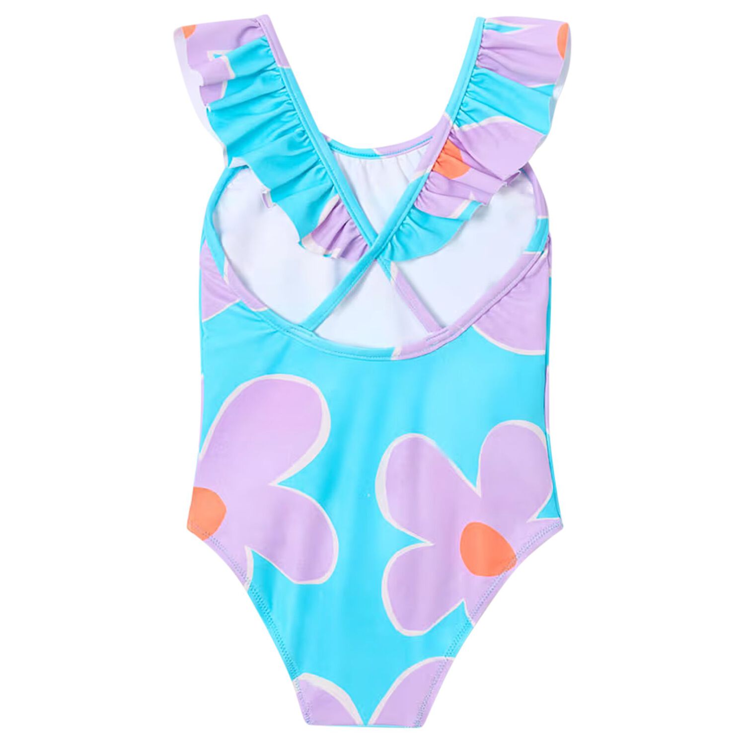 Girls Blue & Purple Floral Swimsuit, 1, hi-res