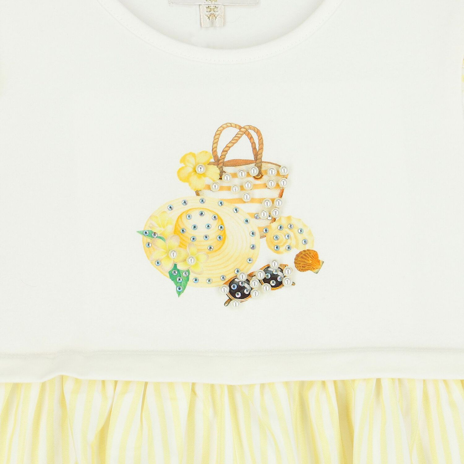 فستان بنات مخطط باللون الأصفر والأبيض, 2, hi-res