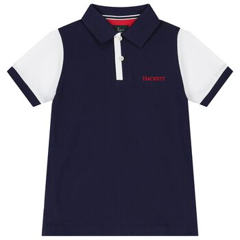 Hackett London Boys Navy Blue & White Logo Polo Shirt, 1 Boys Navy Blue & White Logo Polo Shirt