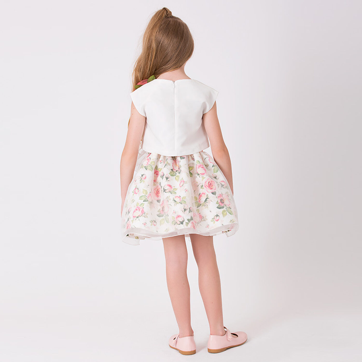 Girls Ivory & Pink Flower Skirt Set, 1, hi-res