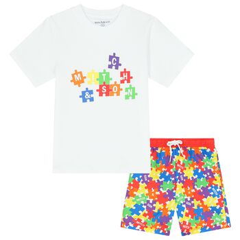 Boys Multi-Coloured Logo Puzzle Shorts Set