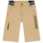 Boys Beige Logo Shorts, 2, hi-res