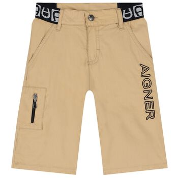 Boys Beige Logo Shorts