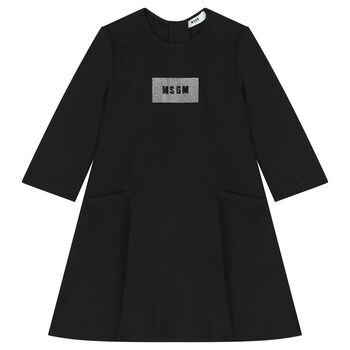 Girls Black Rhinestone Logo Dress