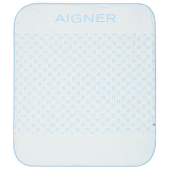 Baby Boys White & Blue Logo Baby Blanket