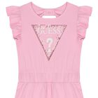 Girls Pink Sequined Logo Dress, 2, hi-res