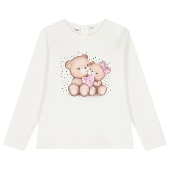 Girls Ivory Teddy Bear Long Sleeve Top