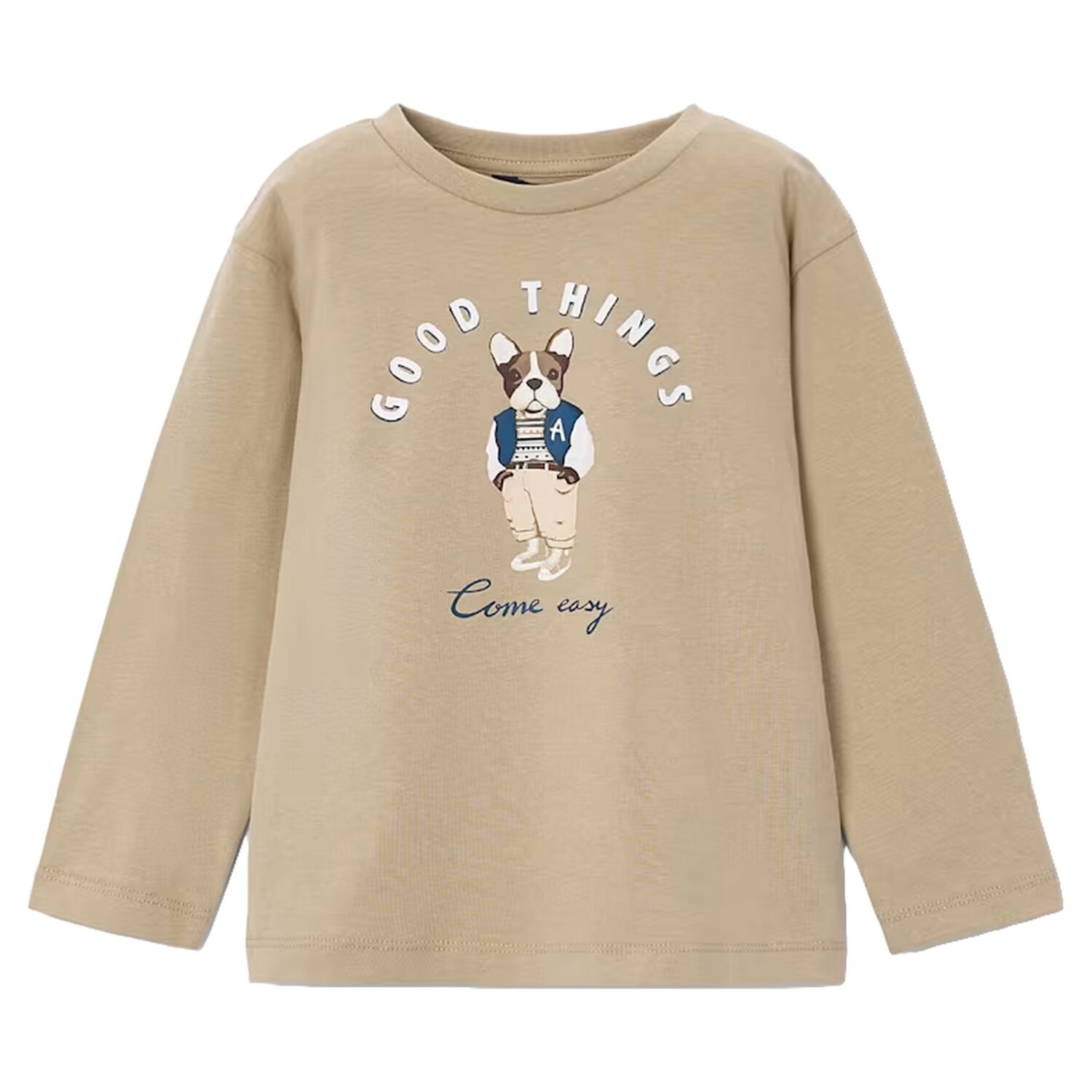 Boys Beige Dog Long Sleeve Top, 2, hi-res