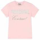 تيشيرت بالشعار مطرز باللون الوردى للبنات, 2, hi-res