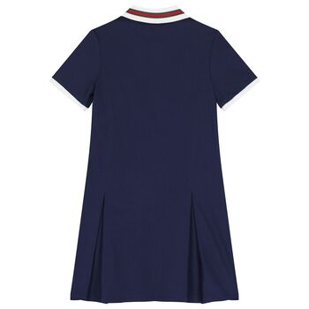 Girls Navy Blue Web Striped Dress