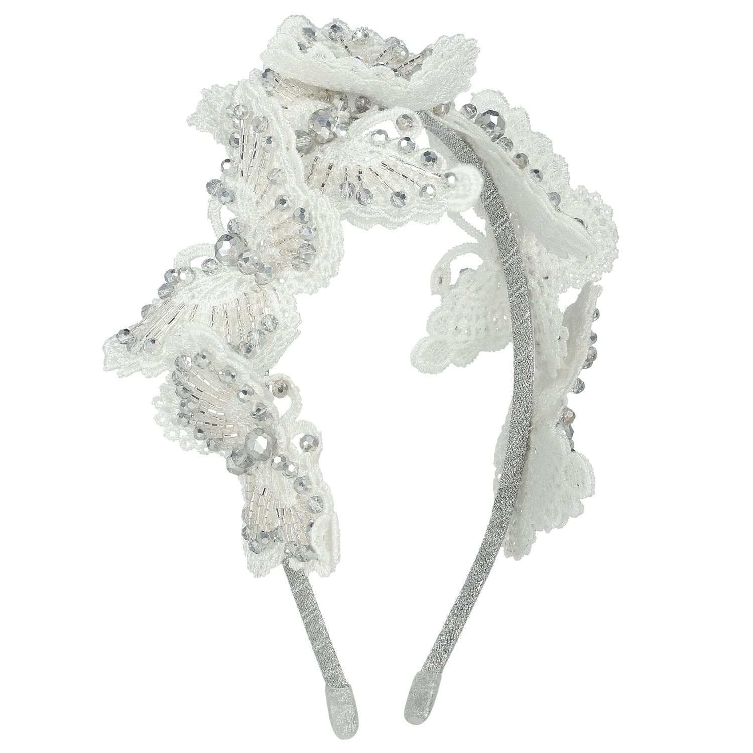 Girls White & Silver Butterfly Headband, 1, hi-res image number null