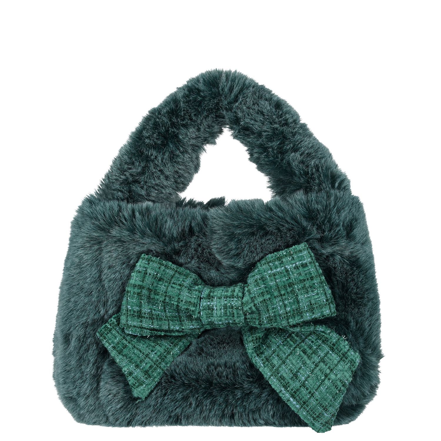 Girls Green Faux Fur Handbag, 2, hi-res