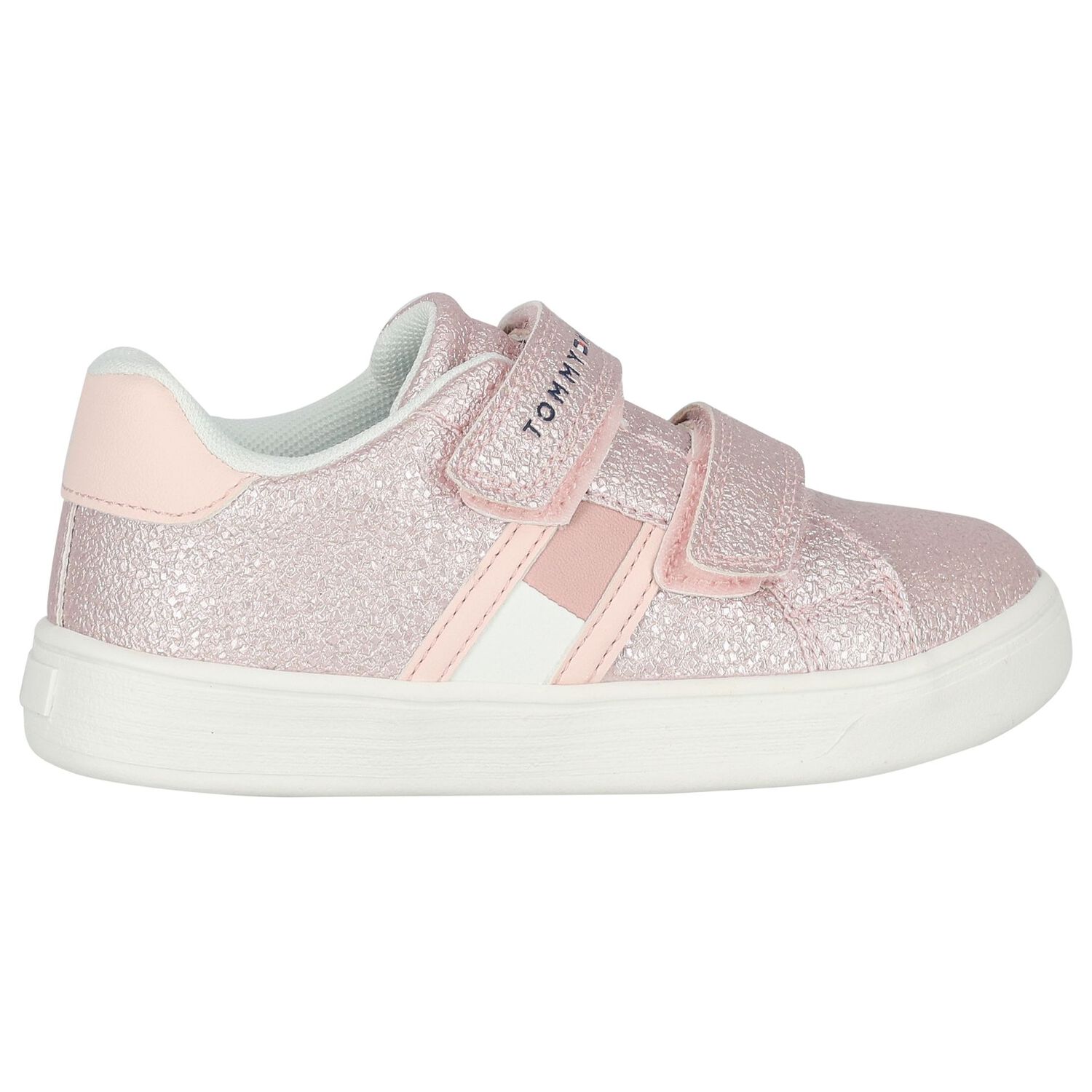 Girls Pink Glitter Leather Trainers, 1, hi-res