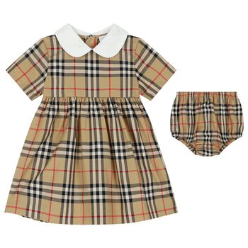 Baby Girls Beige Check Dress Set