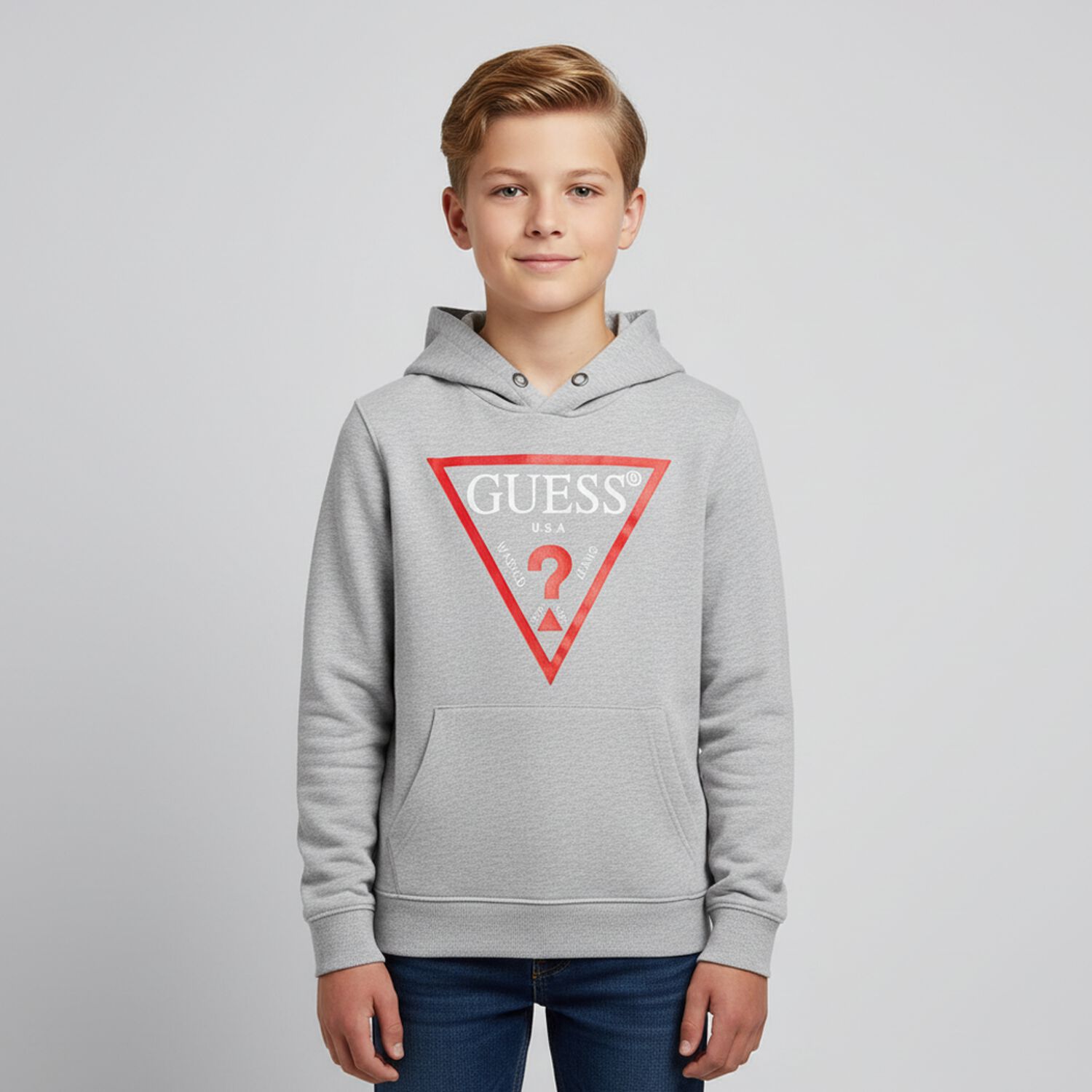 Boys Grey Logo Hooded Top, 3, hi-res
