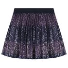 Girls Navy Blue Embellished Pleated Skirt, 1, hi-res