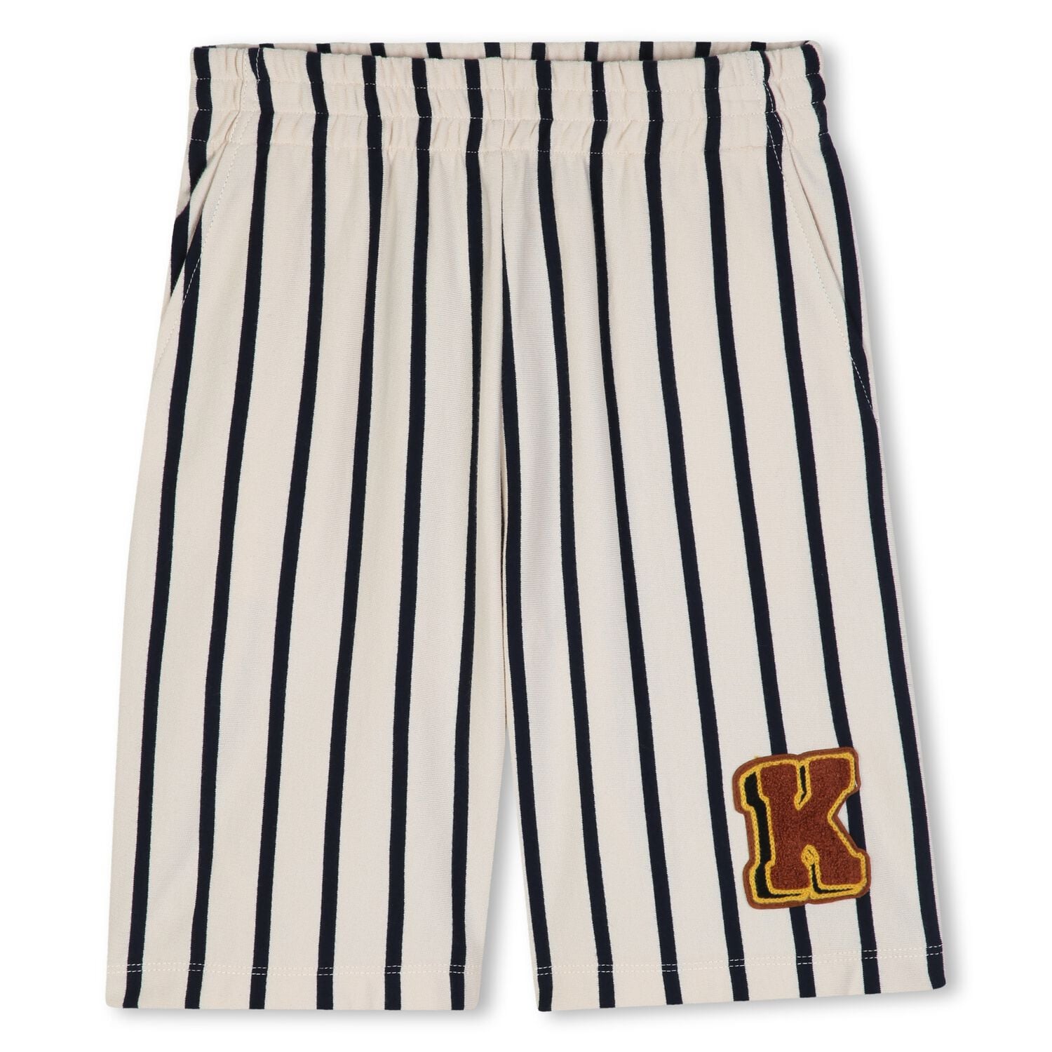 Boys Ivory & Black Logo Striped Shorts, 1, hi-res