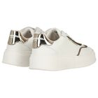 Girls White & Gold Logo Trainers, 1, hi-res