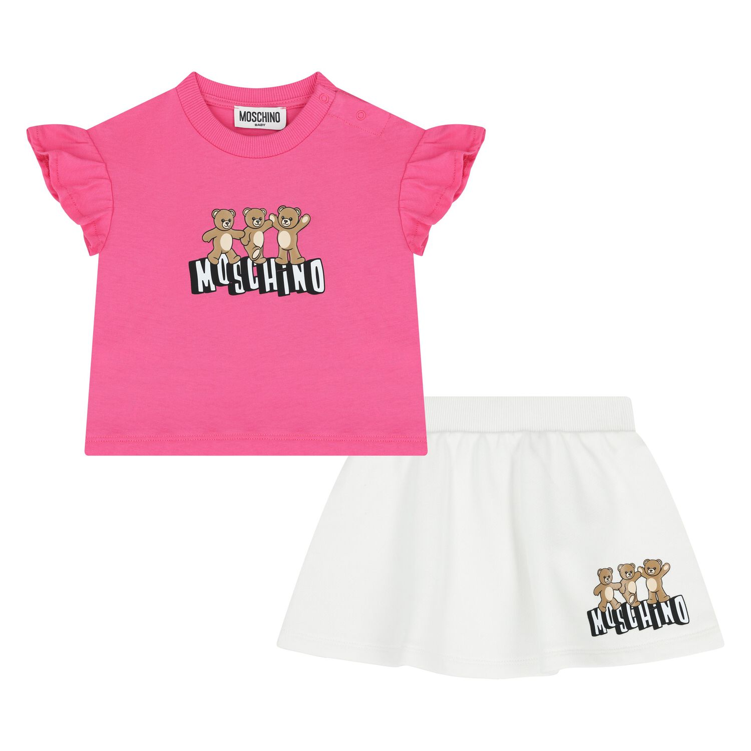 Younger Girls Pink & White Teddy Bear Logo Skirt Set, 2, hi-res