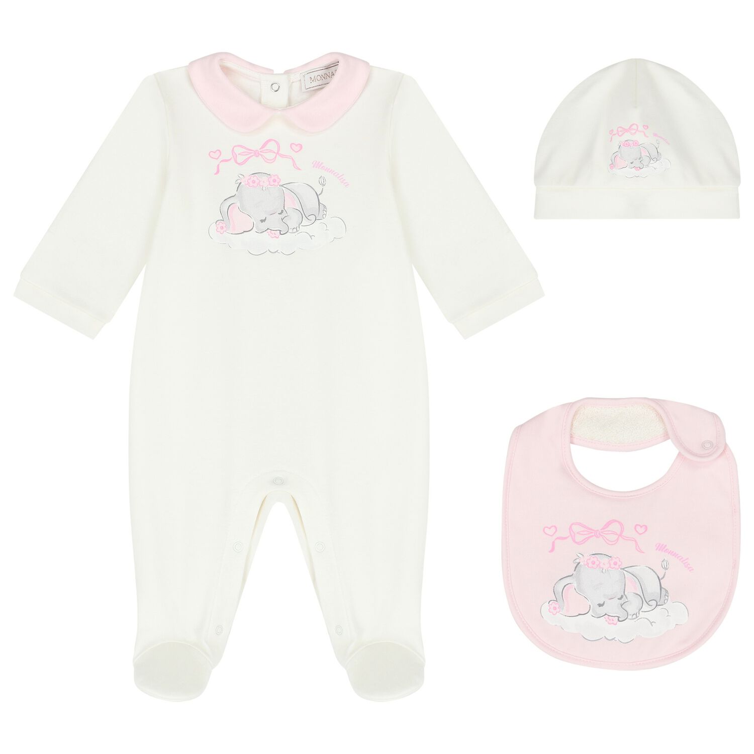 Baby Girls Ivory and Pink Babygrow Set, 1, hi-res