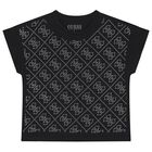 تي شيرت بالشعار باللون الأسود للبنات , 2, hi-res