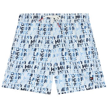 Boys White & Blue Logo Swim Shorts