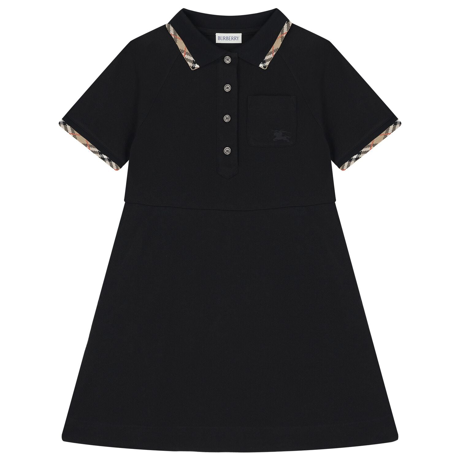Girls Black Check Polo Dress, 1, hi-res