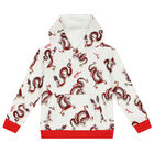 Boys Ivory & Red Dragons Hooded Top, 1, hi-res