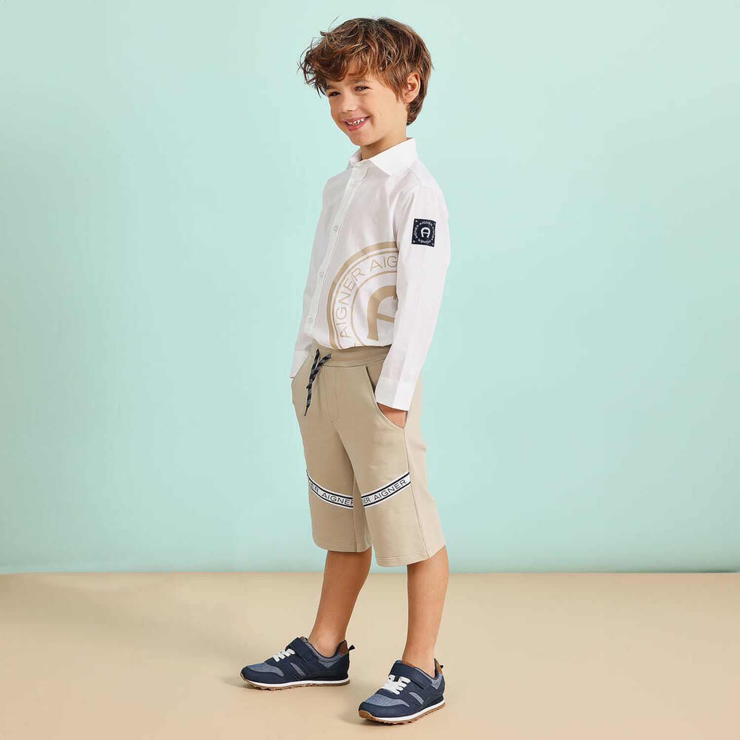 Younger Boys White Logo Shirt, 1, hi-res