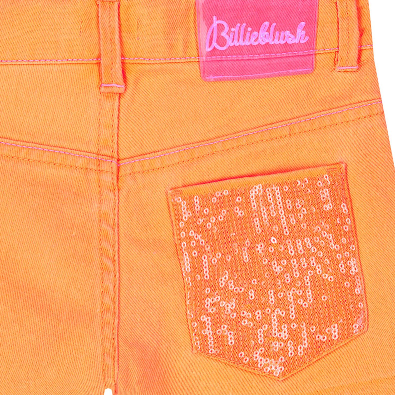 Girls Orange Denim Shorts, 1, hi-res image number null