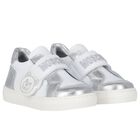 White & Silver Teddy Bear Logo Trainers, 1, hi-res