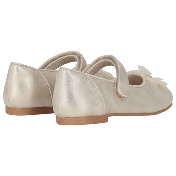 Girls Gold Diamante Flower Shoes