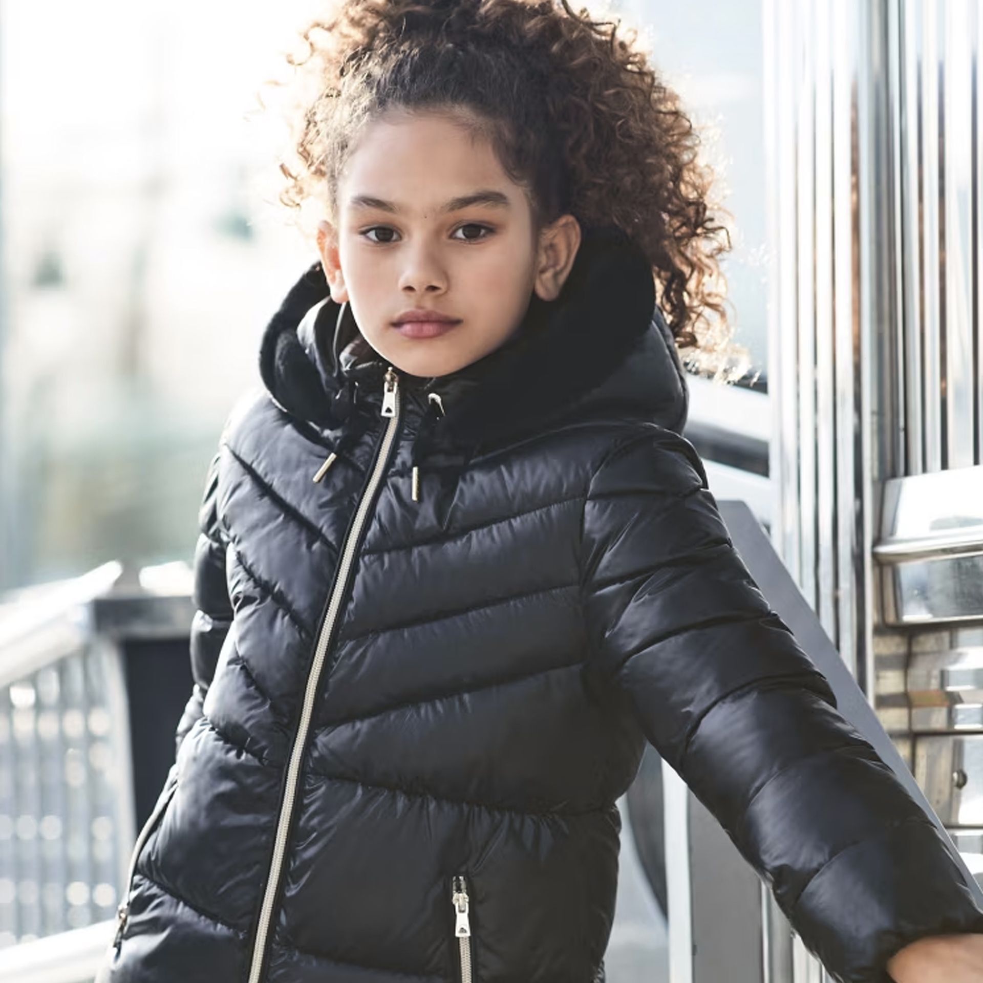 Girls black puffa coat top
