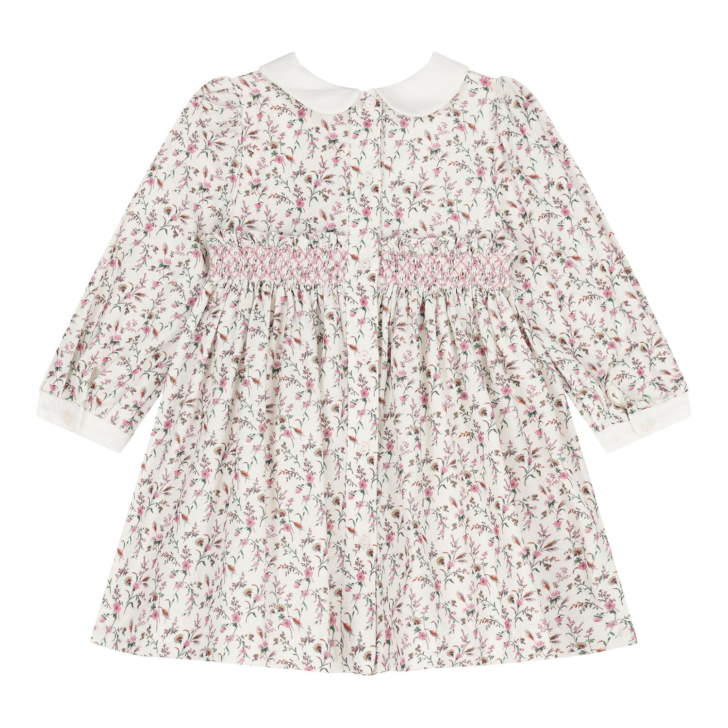 Baby Girls Ivory Floral Smocked Dress, 1, hi-res