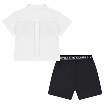 Boys White & Black Logo Shorts Set
