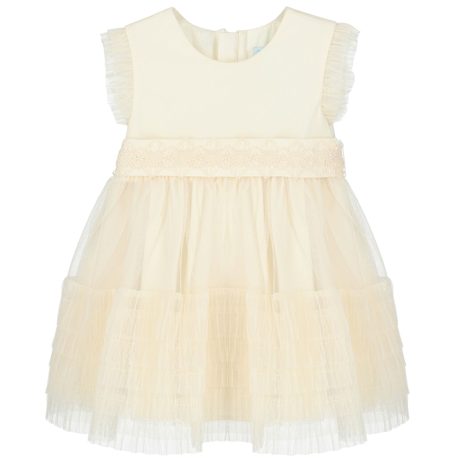 Younger Girls Ivory Tulle & Lace Dress, 1, hi-res