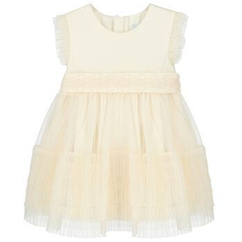 Younger Girls Ivory Tulle & Lace Dress