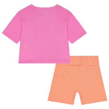 Girls Pink & Orange Logo Shorts Set