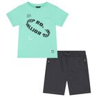 Boys Green & Grey Shorts Set, 2, hi-res