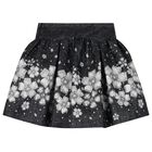 Girls Black Embellished Floral Skirt Set, 2, hi-res